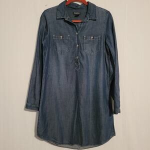 Lucky Brand chambray long sleeve shirt dress size S blue western rodeo cowgirl